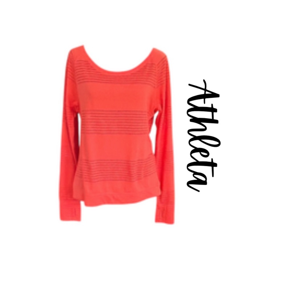 Athleta Limitless Coral Orange Perforated Athleisure Pullover Top sz M LIKE NEW!